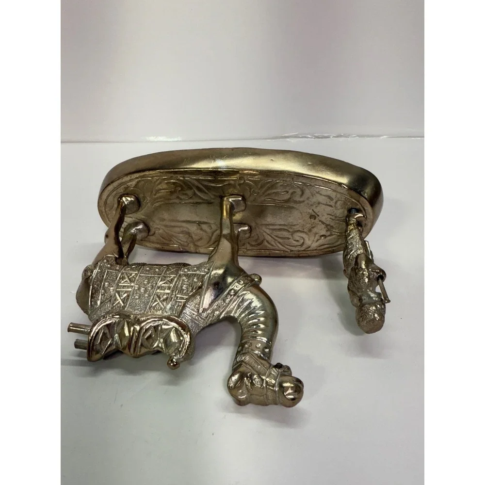 Vintage Silver Tone Metal Camel and Handler Figurine Statue on Decorative Base